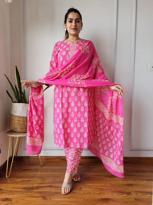Pure Cotton Kurti Pant With Dupatta