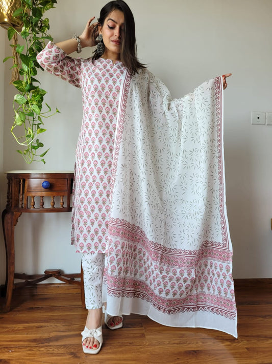 Pure Cotton Kurti Pant With Dupatta