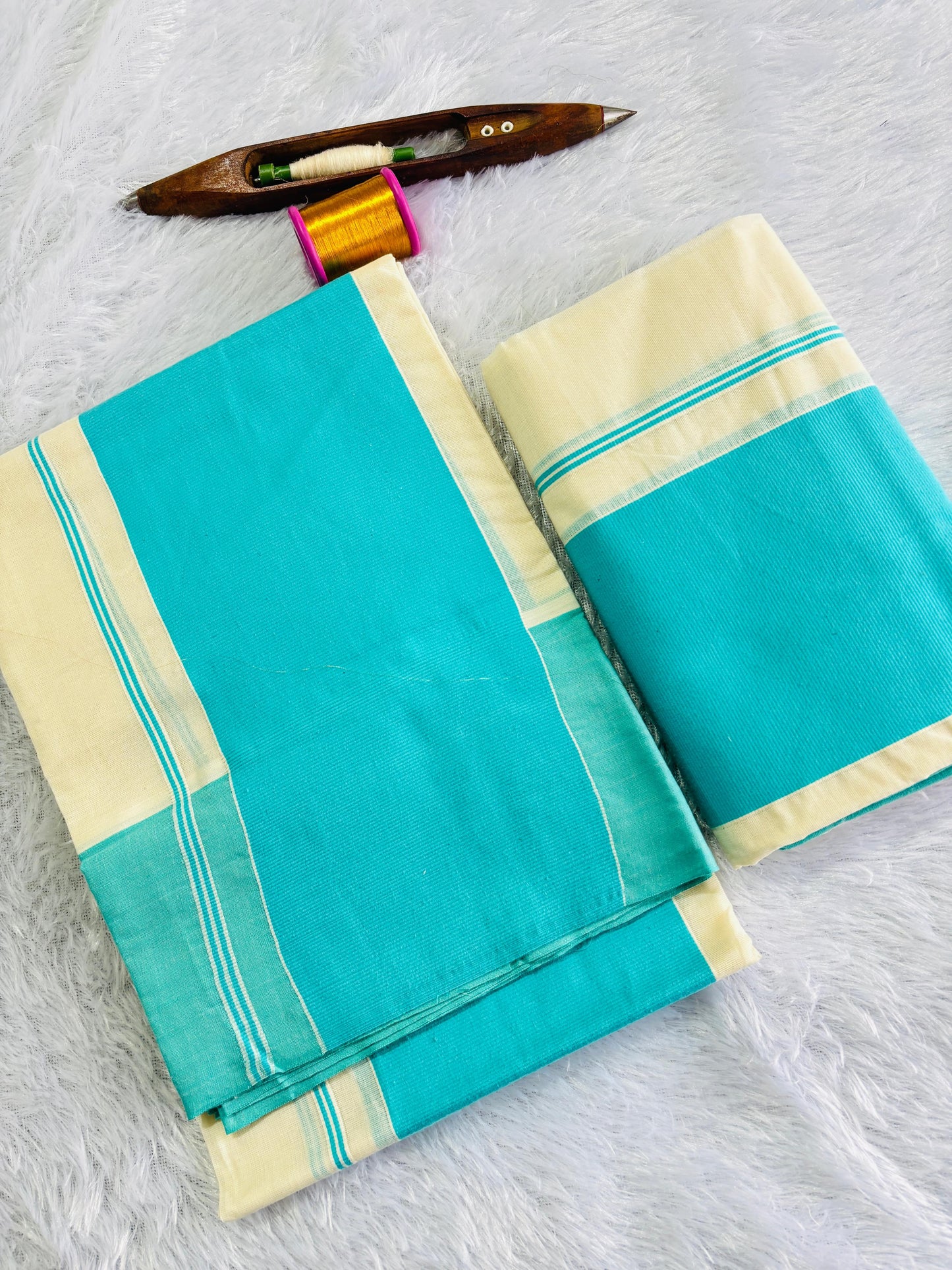 Big kattikara set mundu turquoise colour 2.80 cotton
