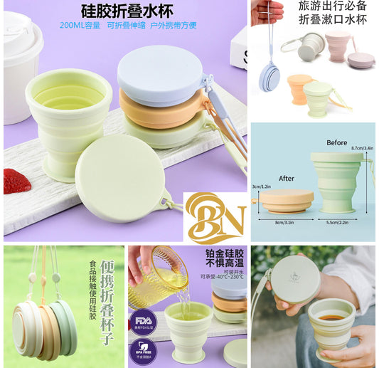 Pack of 3 Collapsible Silicone Travel Cup with Lid &amp; Hand Strap