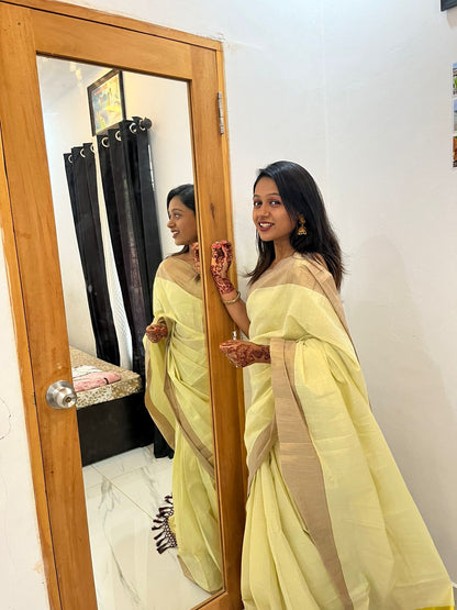 5 inch color kasavu golden tissue ready to wear saree with tussles