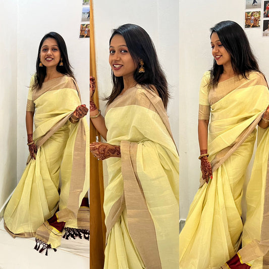 5 inch color kasavu golden tissue ready to wear saree with tussles