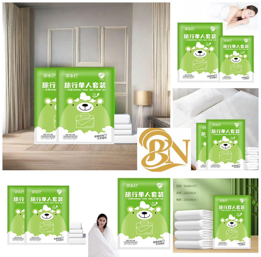 Pack of 2 Disposable Bed Sheets Cover Pillowcase One time use