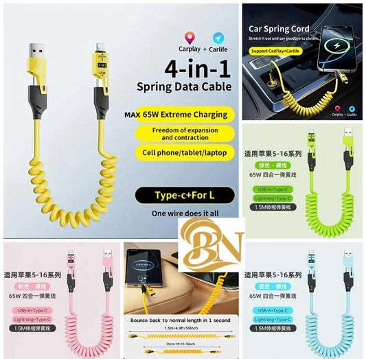 USB C to USB C Cable for i-Phone 16/15/14/13 &amp; ANDROID TYPE C PD 65W 4 in 1 Fast Charging Cable