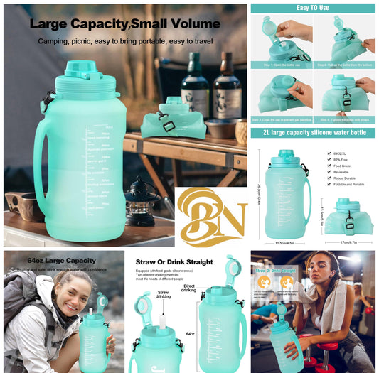 Collapsible Water Bottles, 2L/64OZ Travel Water Bottle