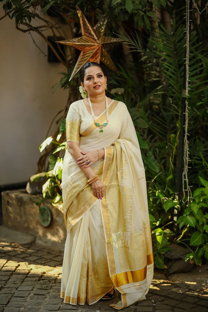Fire embroidery cotton saree