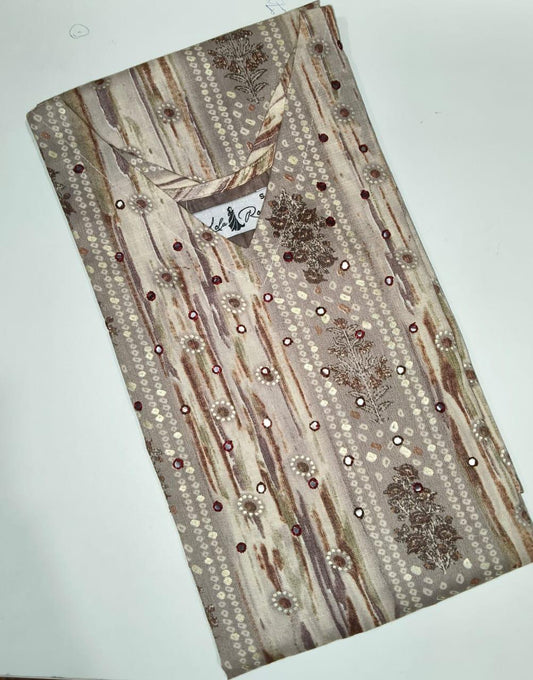 Elegant Beige Ethnic Kurti with Floral Print and Decorative Accents