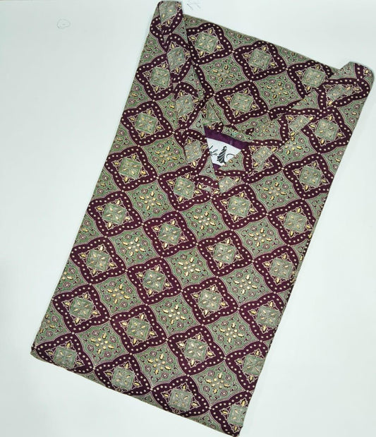 Elegant Maroon & Green Geometric Print Cotton Kurti