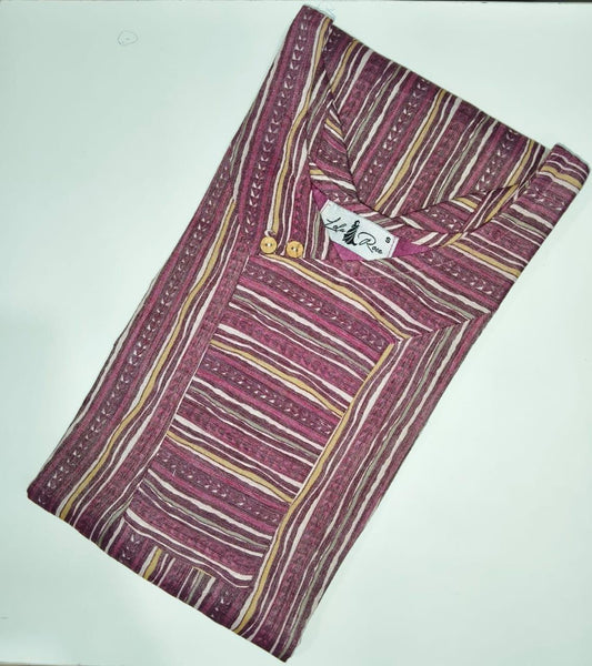 Maroon Striped Cotton Kurti with Wooden Button Detailing
