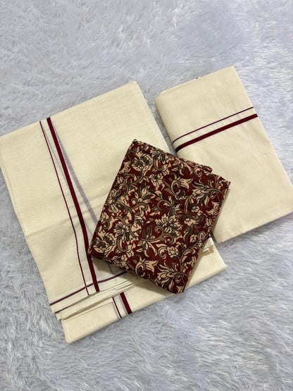 Original puliyilakara set mundu with cotton printed blouse