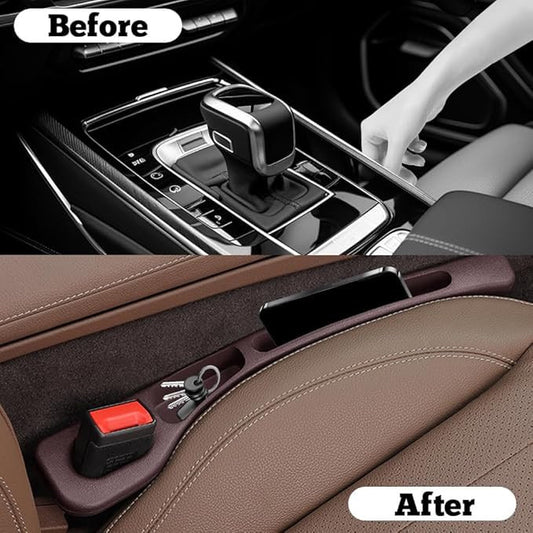 2X Generic Car Seat Gap Filler Organizer PU Leather Console Side Storage Box Black