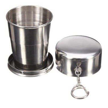 Pack of 2,Stainless Steel Camping Mug Folding Cup Portable Outdoor Travel Collapsible Cup with Keychain