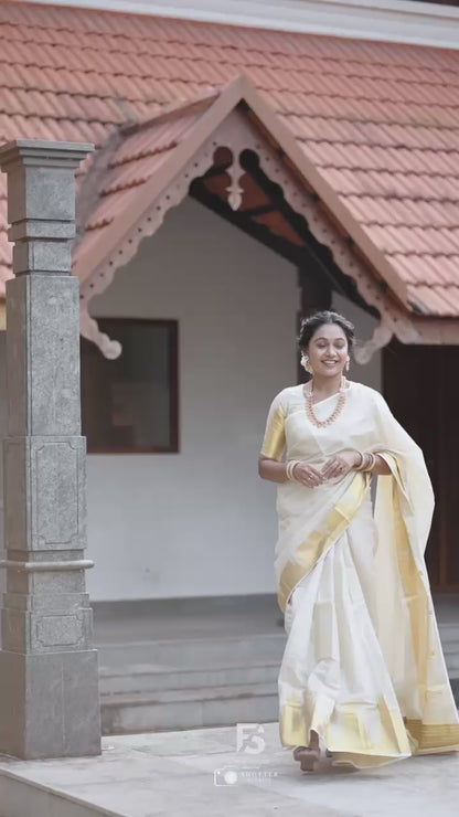 Border temple weave golden tissue saree